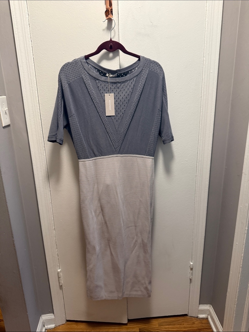Two-Tone Gray and Cream Knit Midi Dress - Women's
